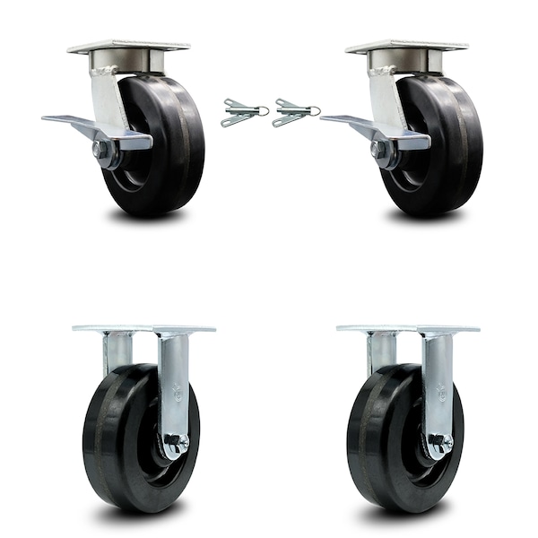 6 Inch Kingpinless Phenolic Wheel Caster Swivel Locks 2 Rigid SCC, 2PK